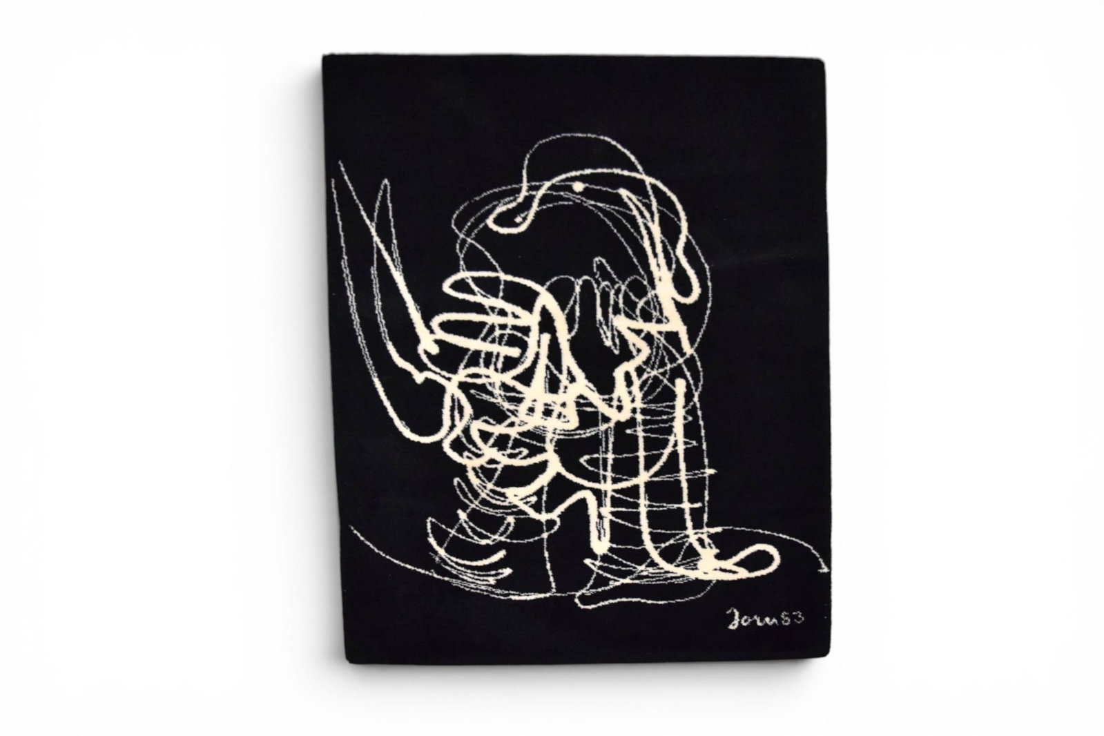 After Asger Jorn Rug Lumiere: After Asger Jorn, modern wool rug, Lumiere. Woven signature and dated 53 lower right. Dimensions: H: 6'6.5" W: 4'7"