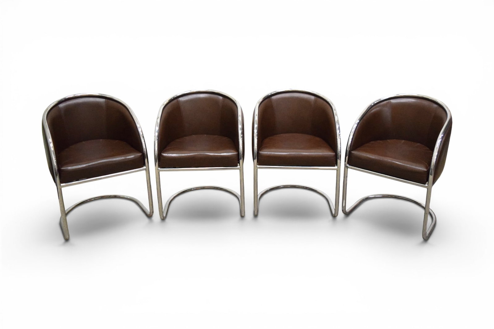 4 Attributed to Thonet Tub Club Chairs: Attributed to Joan Burgasser & Anton Lorenz for Thonet, set of 4 chrome and vinyl "club tub" chairs. Dimensions: H: 31" W: 22" D: 22.75", seat height 19"