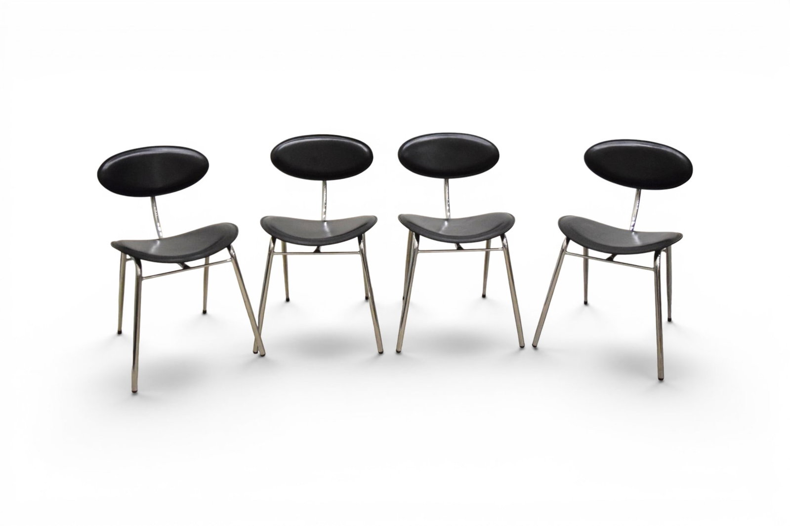 4 Arrben Leather & Chrome Side Chairs: Arrben, set of 4 Italian modern chrome and leather side charis. All marked on the undersides. Dimensions: H: 30.25" W: 18.25" D: 20", seat height 18.5"