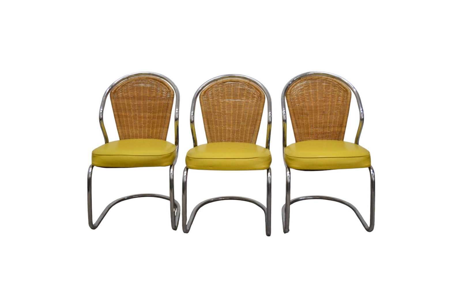 6 Wicker & Chrome Dining Chairs - 2
