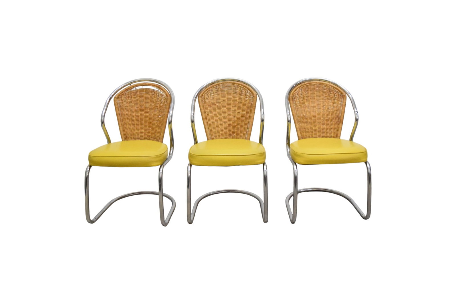 6 Wicker & Chrome Dining Chairs - 8