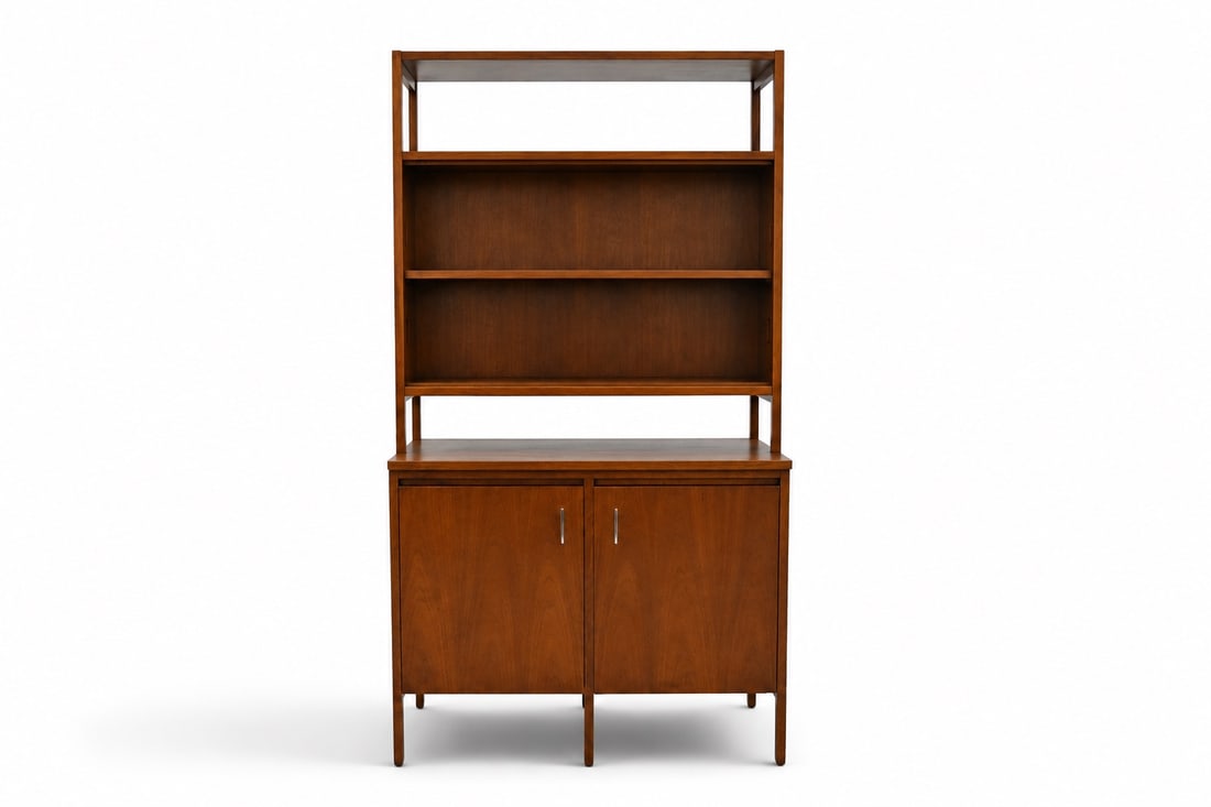 Paul McCobb for Lane Delineator Cabinet: Paul McCobb for Lane, Delineator Group china cabinet. 271-61. Upper section with sliding glass doors, lower section with 2 doors and 2 interior drawers. Marked Lane inside drawer. Dimensions: H: 72"