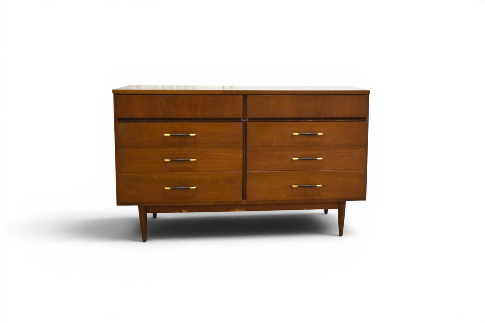 Mid-Century Modern Lowboy Dresser: Mid-century modern 6 drawer dresser. Dimensions: H: 31.75" W: 52" D: 19"