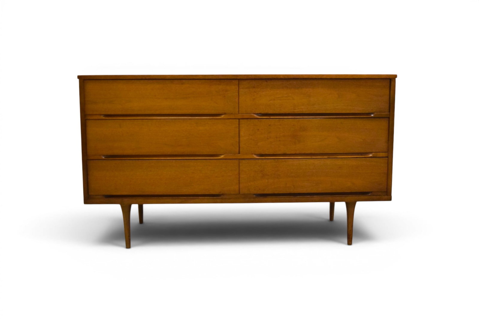 Coleman of Virginia Mid-Century Modern Dresser: Coleman of Virginia mid-century modern 6 drawer dresser. Paper label stapled to drawer interior. Dimensions: H: 31" W: 54.25" D: 18"