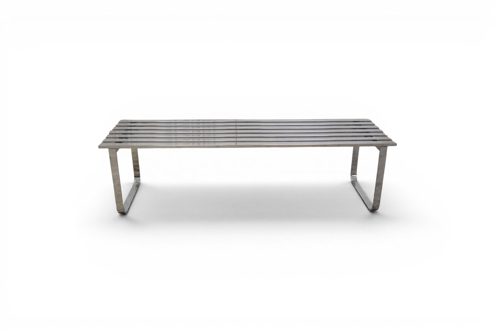 Milo Baughman DIA Style Chrome Slat Bench: Chrome slat bench, in the style of Milo Baughman for DIA. Unsigned. Dimensions: H: 16.75" W: 60" D: 16.5"