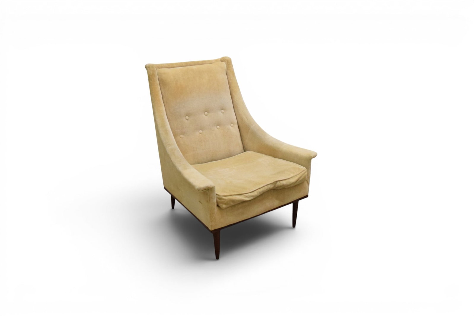 Milo Baughman Style Lounge Chair: Milo Baughman style lounge chair with velvet upholstery. Dimensions: H: 39" W: 32" D: 33", seat height 16"