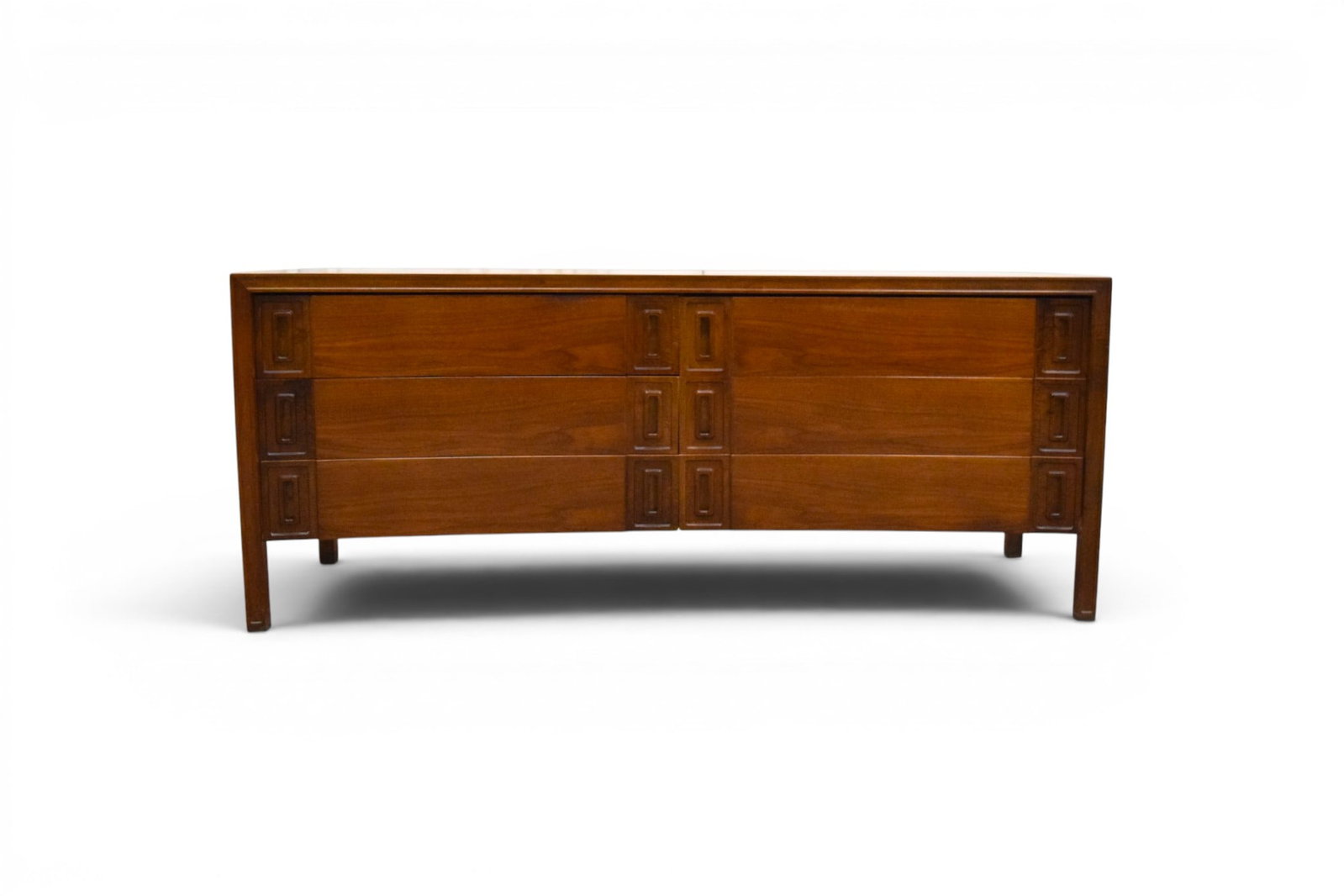 Edmond Spence Concave Dresser: Edmond Spence 6 drawer concave front dresser. Marked Made in Sweden Factory No. 14 on back panel. Dimensions: H: 31.5" W: 76.5" D: 22"