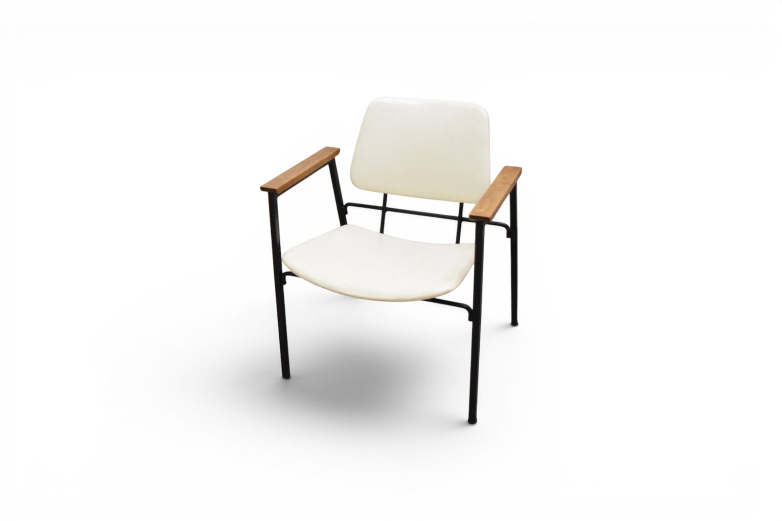 George Nelson Style Armchair: George Nelson style desk chair, with walnut arms. Dimensions: H: 28.5" W: 23.75" D: 24", seat height 16"