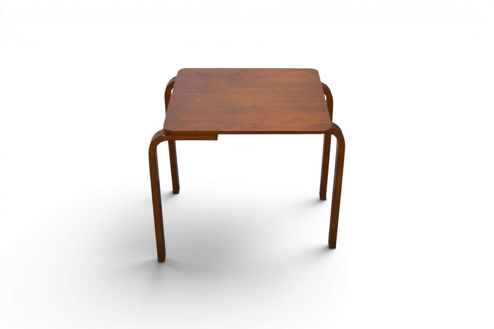 Danish Modern Bentwood Side Table: Danish modern side or end table with bentwood legs. Marked Made in the Denmark on the underside. Dimensions: H: 17.75" W: 18" D: 21.5"