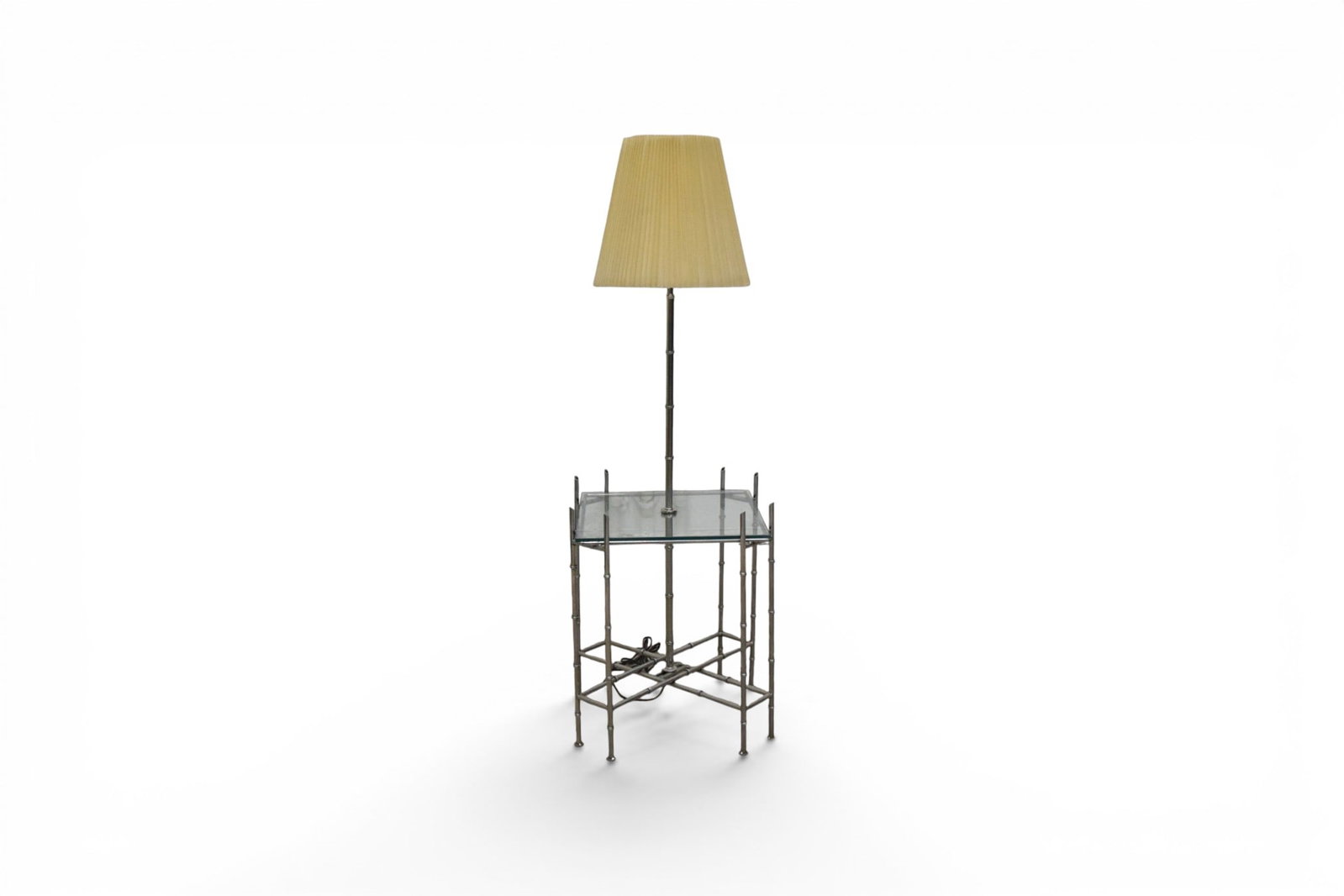 Faux Bamboo Chrome & Glass Floor Lamp Table (1 of 10)