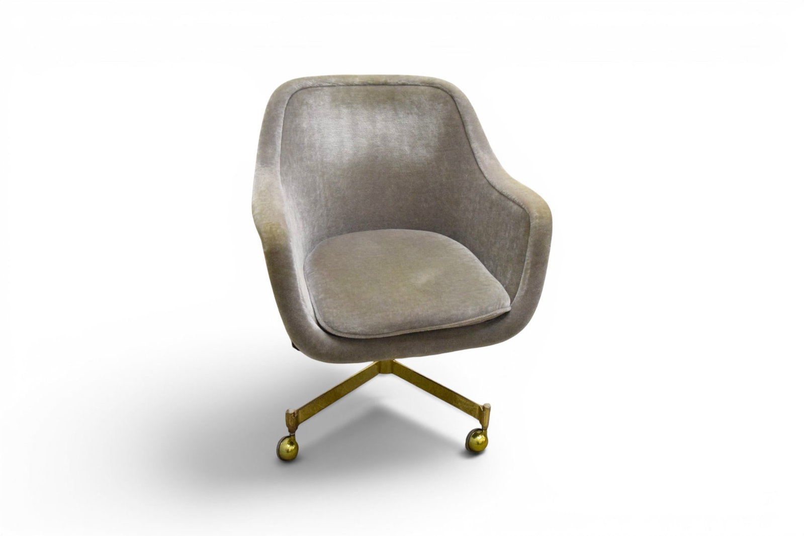 Ward Bennett for Brickel Associates Office Chair: Ward Bennett for Brickel Associates, office chair. Gray velvet upholstery, brass casters. Brickel and Ward Bennett Designs labels on the underside. Dimensions: H: 34" W: 27" D: 28", seat height 17.75"