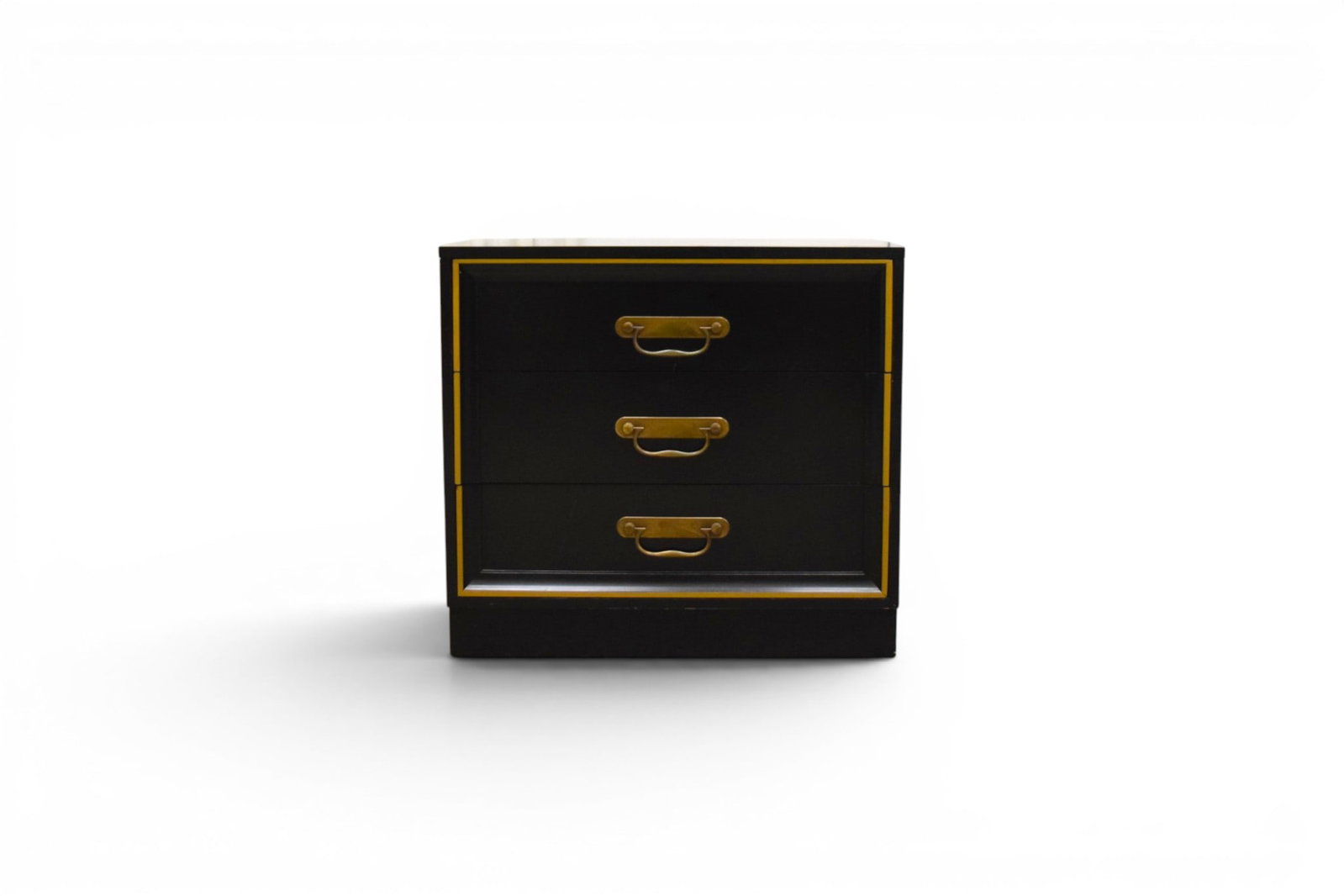 Campaign Style 3 Drawer Chest: Campaign style 3 drawer chest. Unmarked. Dimensions: H: 29.625" W: 32.25" D: 17.25"