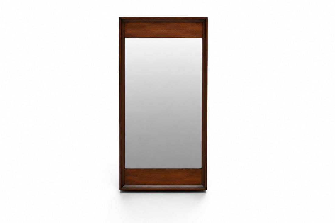 Stanley Mid-Century Modern Mirror: Stanley mid-century modern walnut mirror. Dimensions: H: 43.5" W: 21.5" D: 2.25"