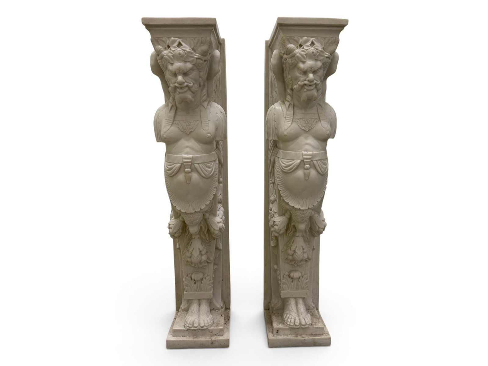 Pair Faux Stone Italian Mantel Pedestals: A Pair of Faux Stone Italian Mantel Pedestals Dimensions: H:47.25" W:9.75" D:13"