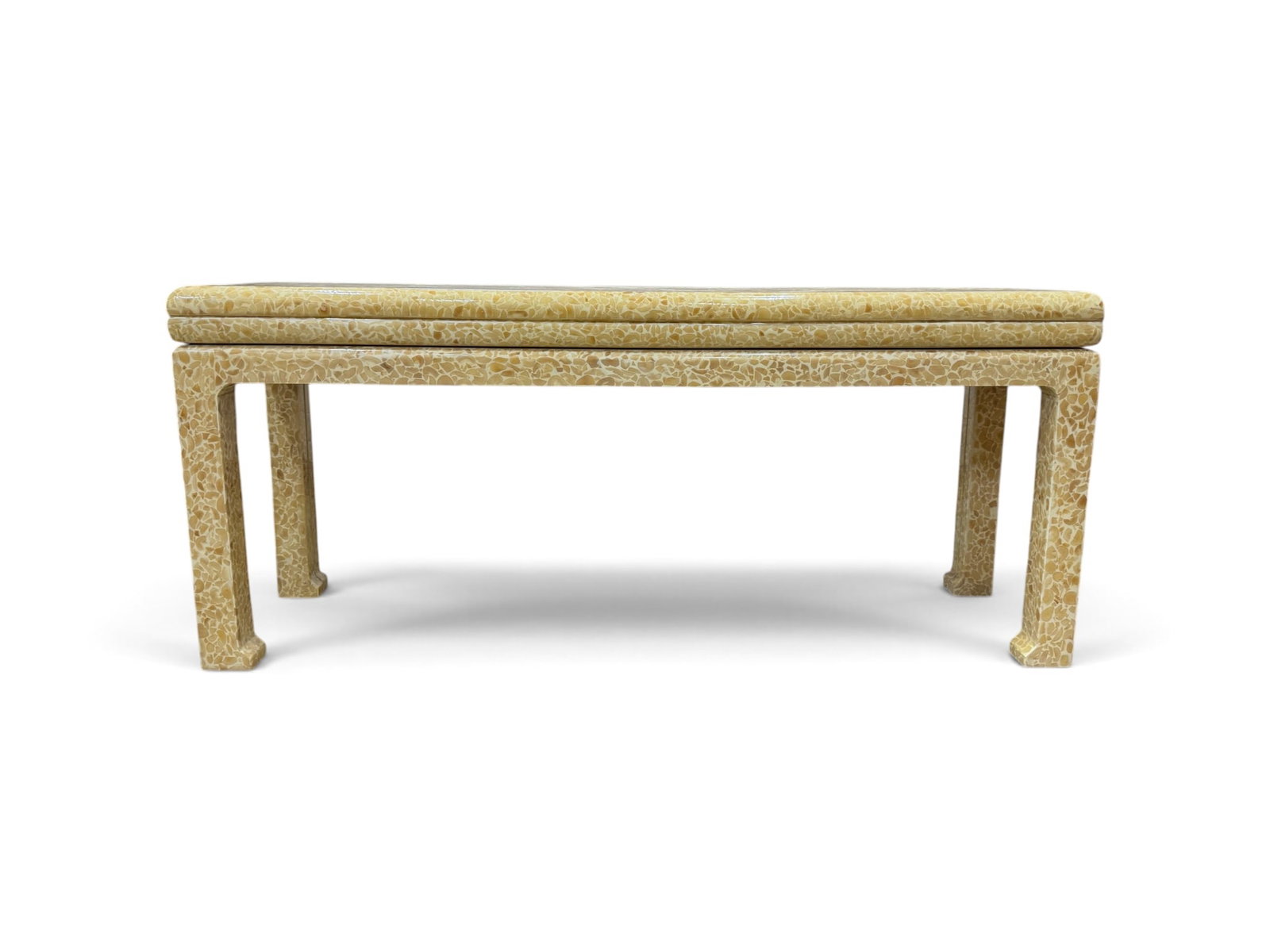 Enrique Garcel Tessellated Console Table: A signed Enrique Garcel Expandable flip-top Tessellated Console Table. Hand Made in Columbia H:31" W:72" D:20" Expanded Dimensions: H:28.75" W:72" D:39.5"