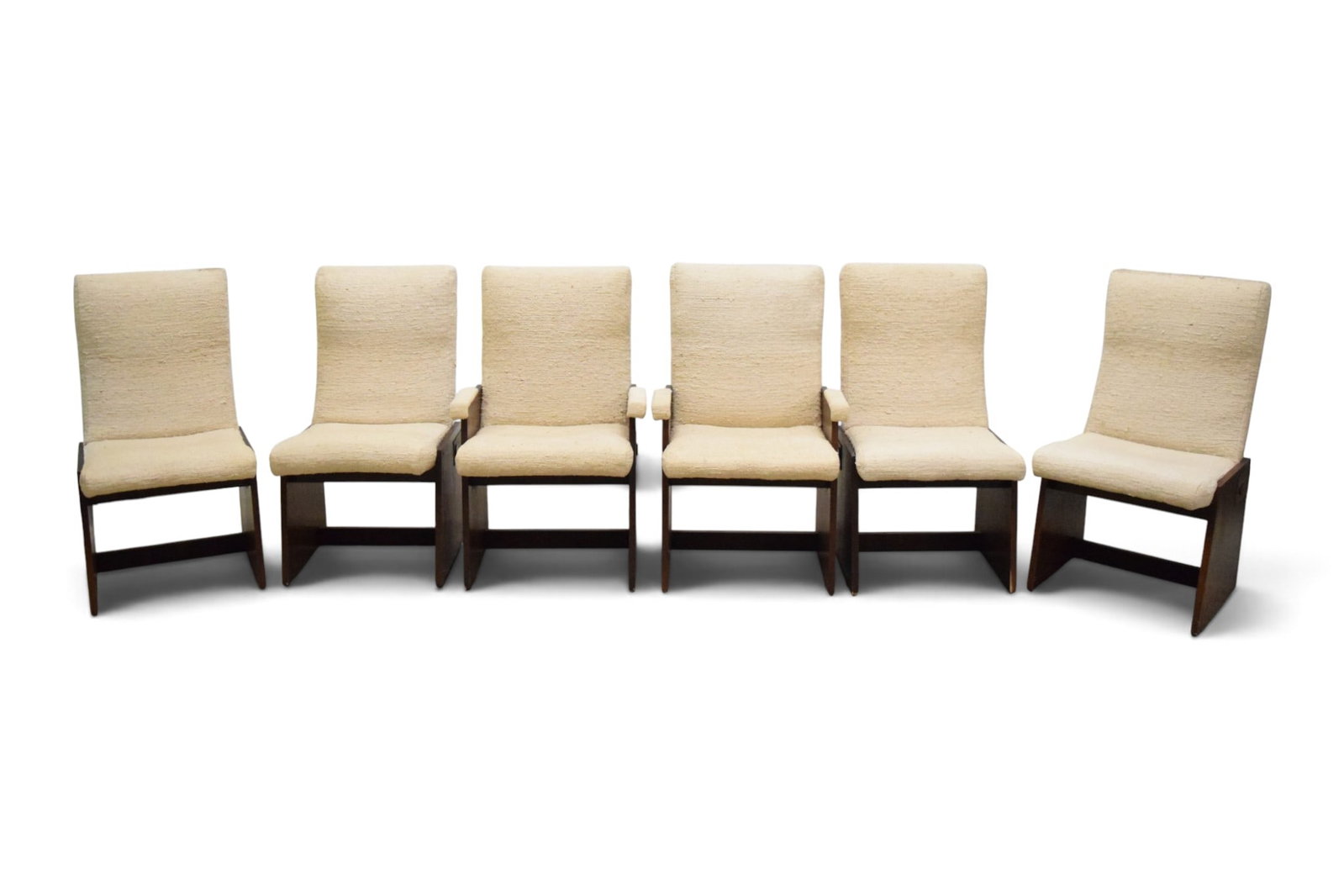 6 Lane Staccato Dining Chairs: Set of 6 Lane Staccato brutalist style dining chairs. 4 side chairs and 2 armchairs. Unsigned. Armchair dimensions: H: 38" W: 23.5" D: 24.5", seat height 17.5"