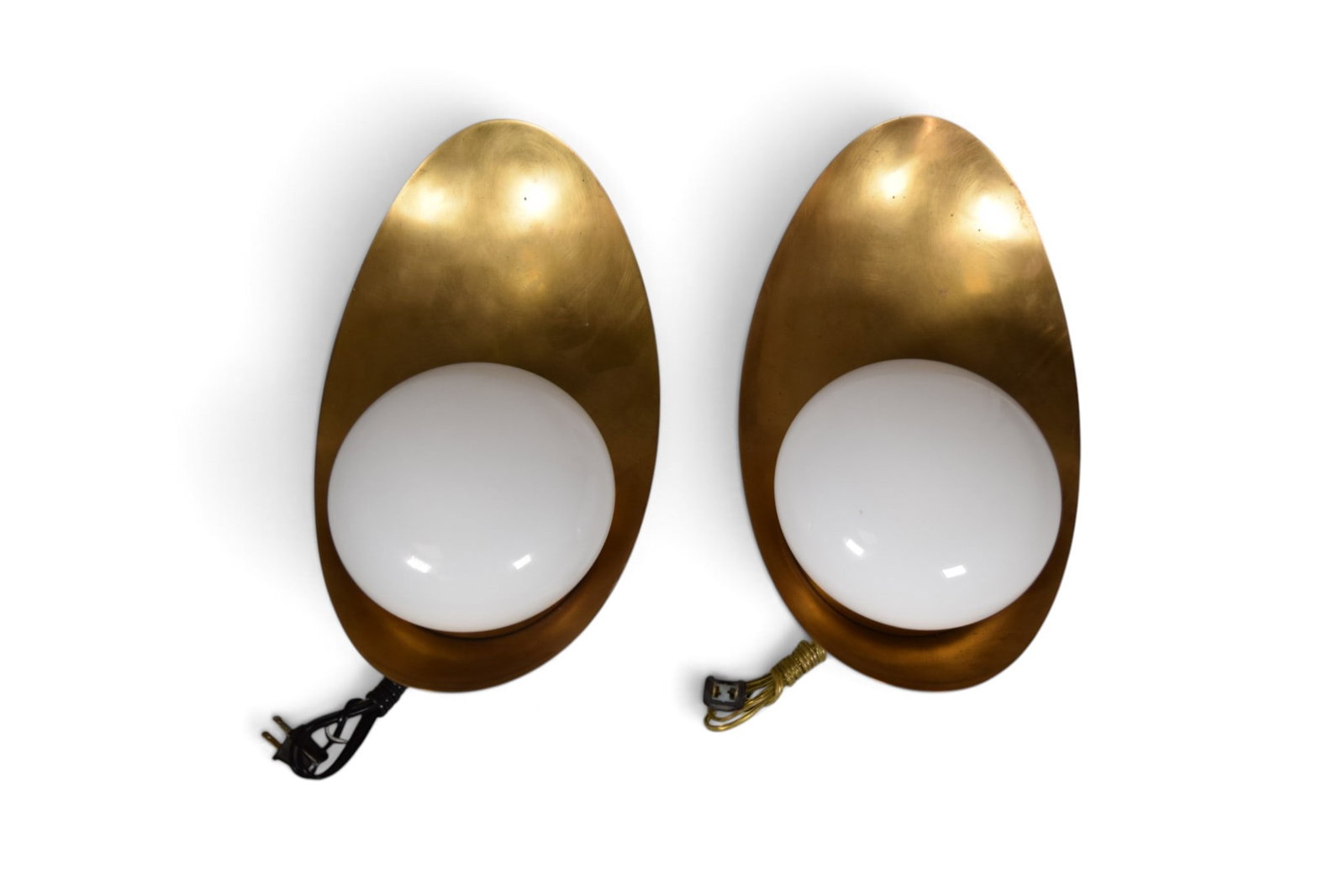 Pair Kelly Wearstler for Visual Comfort Sconces: Kelly Wearstler for Visual Comfort, pair Nouvel wall sconces. Brass with glass shades. Each sconce marked W. Dimensions including shades: H: 14.5" W: 8.5" D: 5.25"