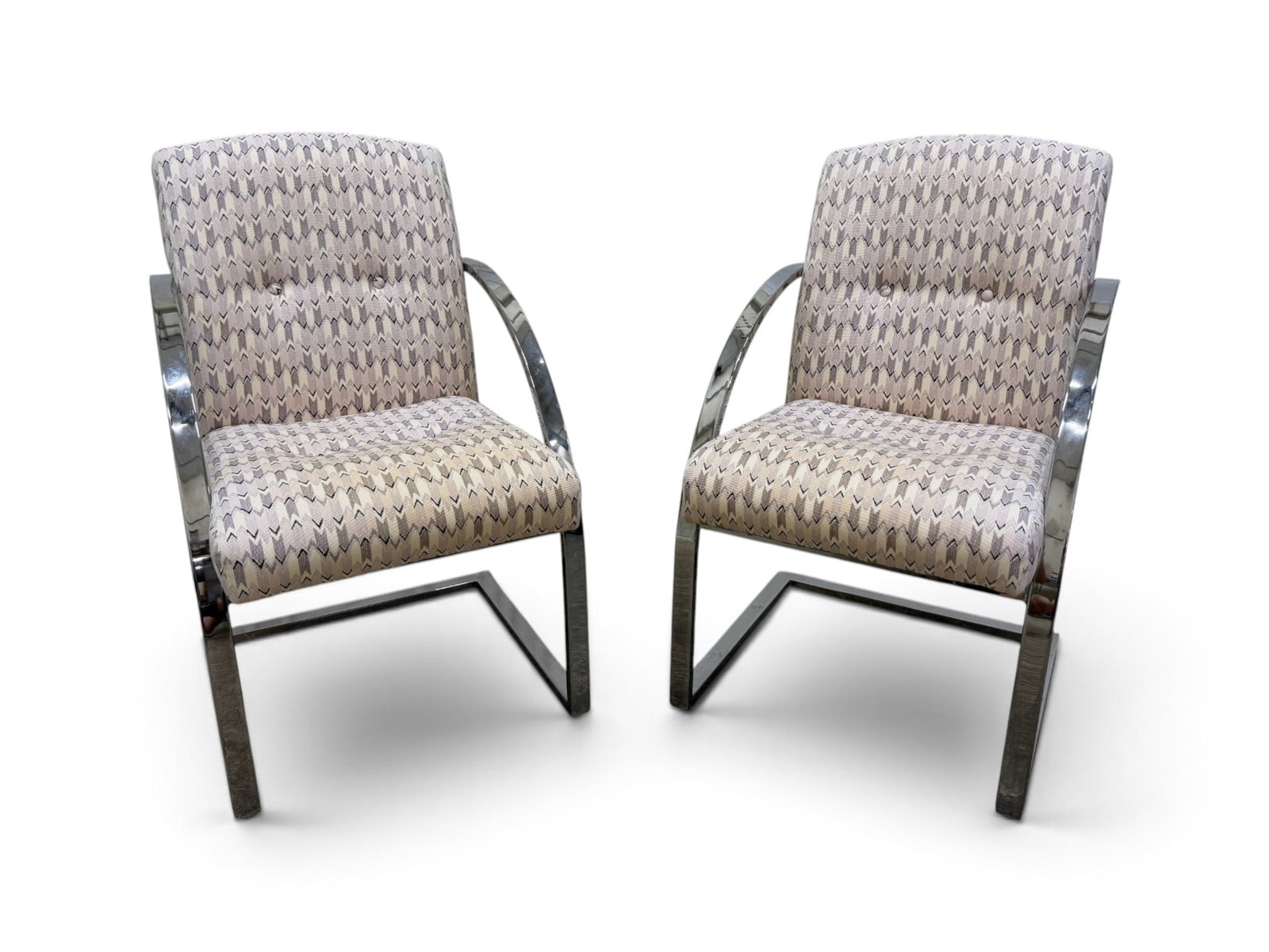 Pair of Directional Custom Collection Chairs: A Pair of Directional Custom Collection Chairs with a chromed steel cantilevered base. Purchased 5/6/1981 H:37.5" W:22.5" D:27.25 Seat Height:19"
