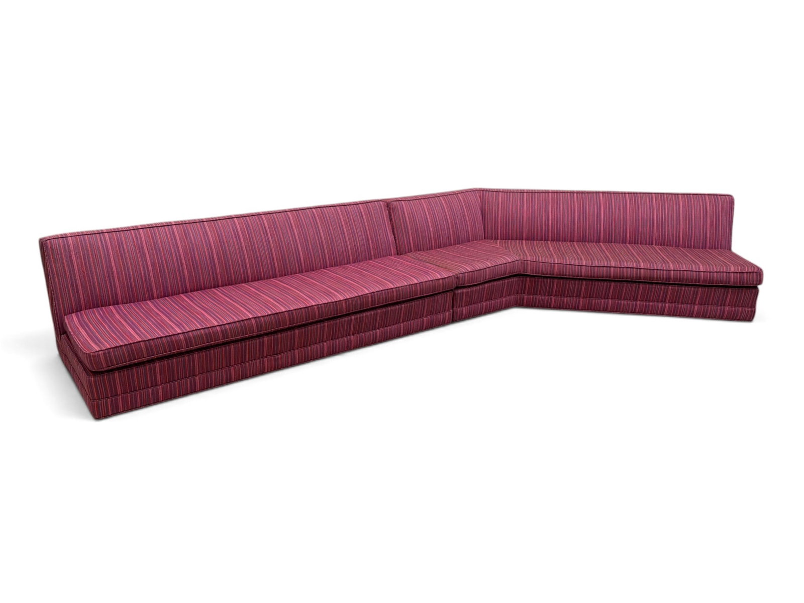 Attributed Harvey Probber Custom Sectional: A Mid Century Modern Sectional Sofa Attributed to Harvey Probber. Sofas have wooden legs. Angled Section: Dimensions: H:29" W:94" D:47.5" Seat Height:16.5 Straight Section: Dimensions: H:29" W:79"