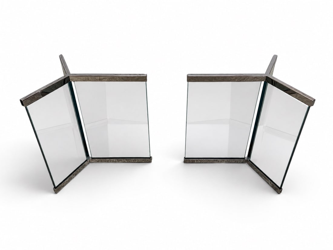 Leon Rosen for Pace Collection Table Bases: A Pair of Mid Century Modern Leon Rosen for Pace Collection Glass & Chrome Table Pedestal Bases. Purchased 6/30/1981. Made in the USA. Dimensions per base: H:28.5" W:21.25" D:26"Does not include