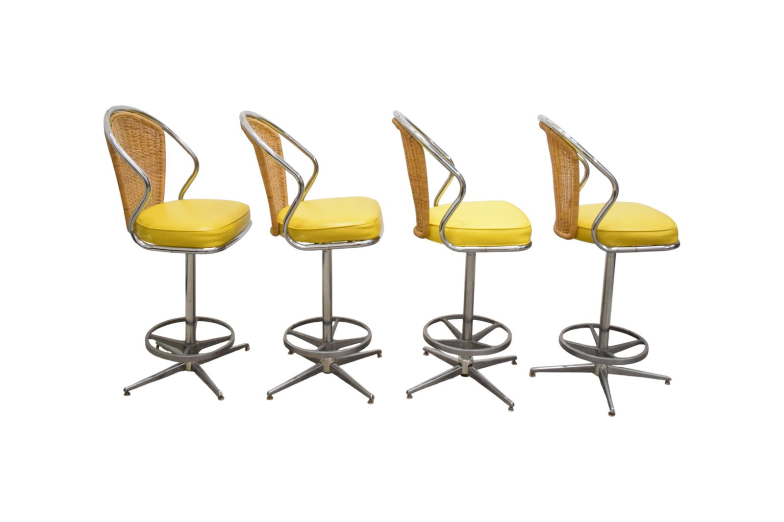 4 Wicker & Chrome Stools - 2