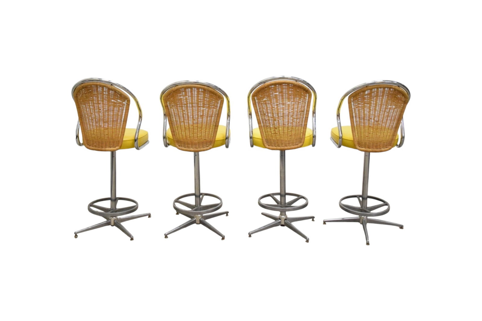 4 Wicker & Chrome Stools - 3