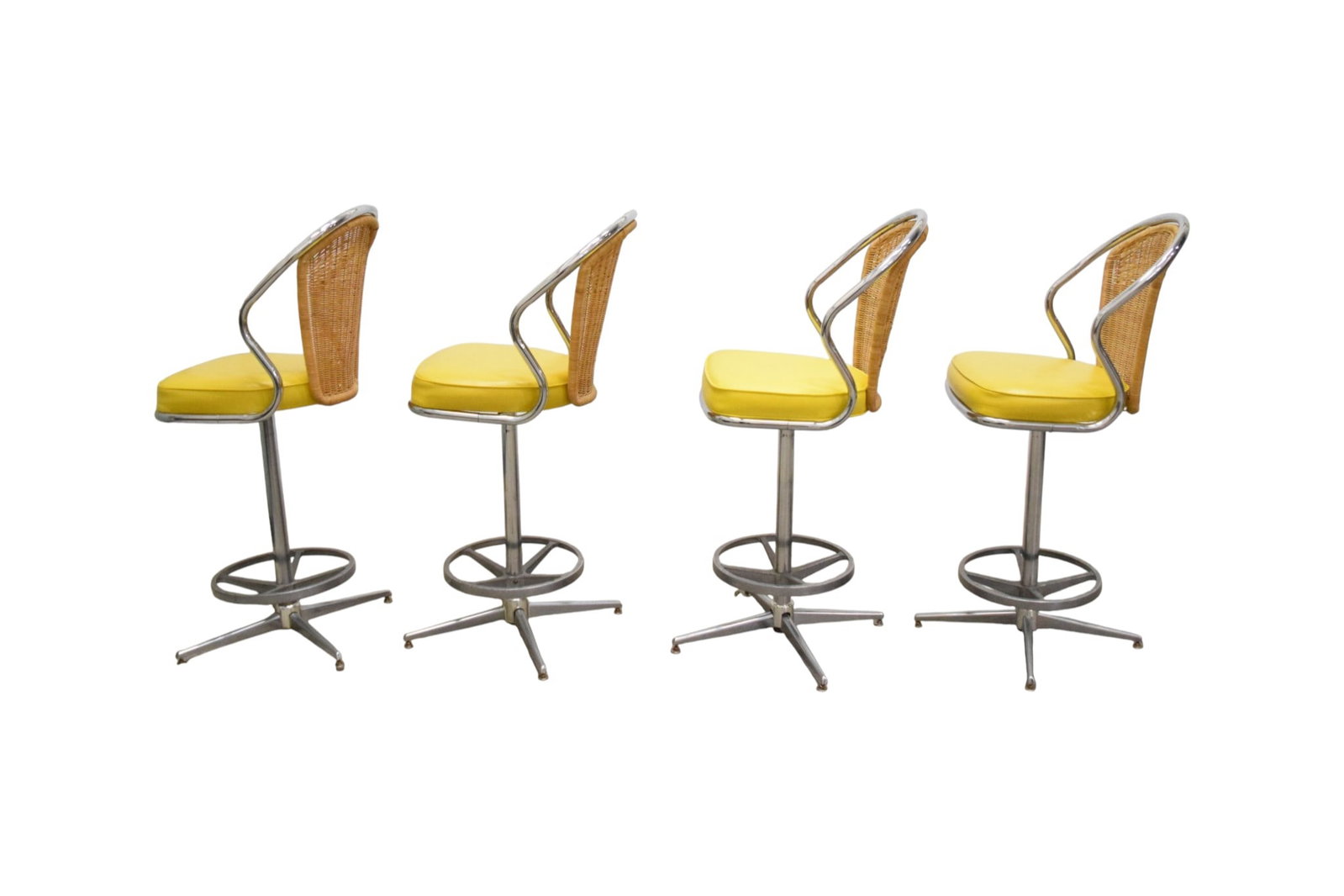 4 Wicker & Chrome Stools - 4