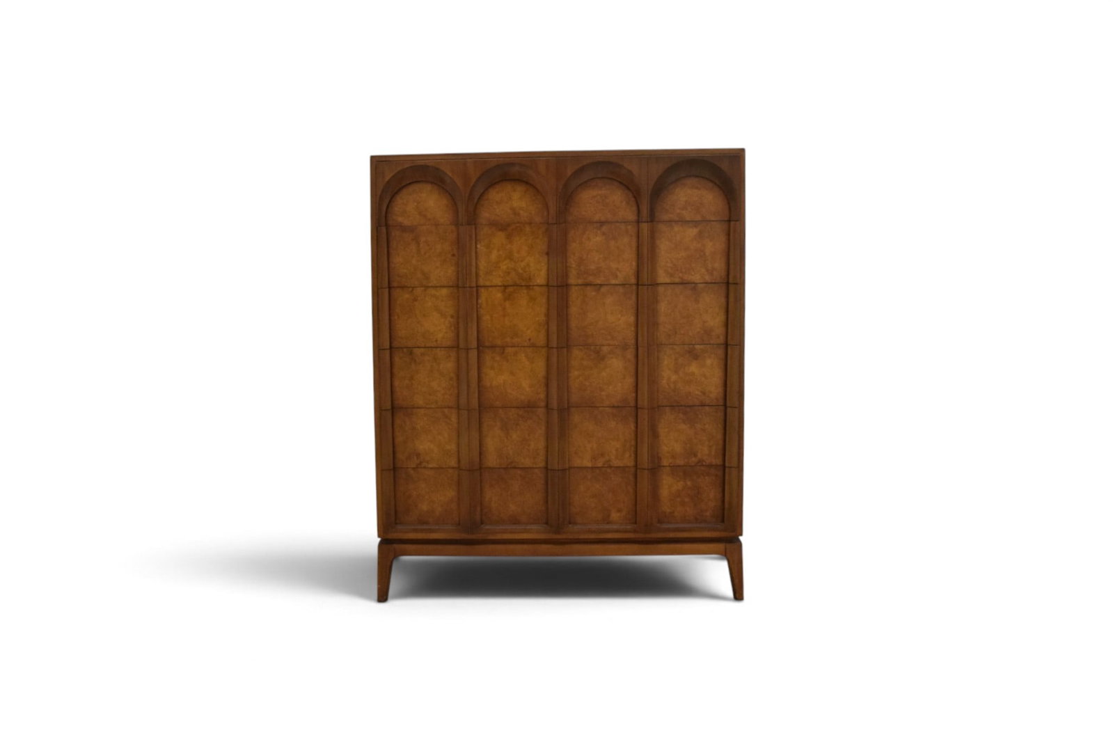 Thomasville Arched Tall Chest: Thomasville Arched tall chest with 6 drawers. Marked Thomasville inside top drawer. Dimensions: H: 52.375" W: 42" D: 18.75"