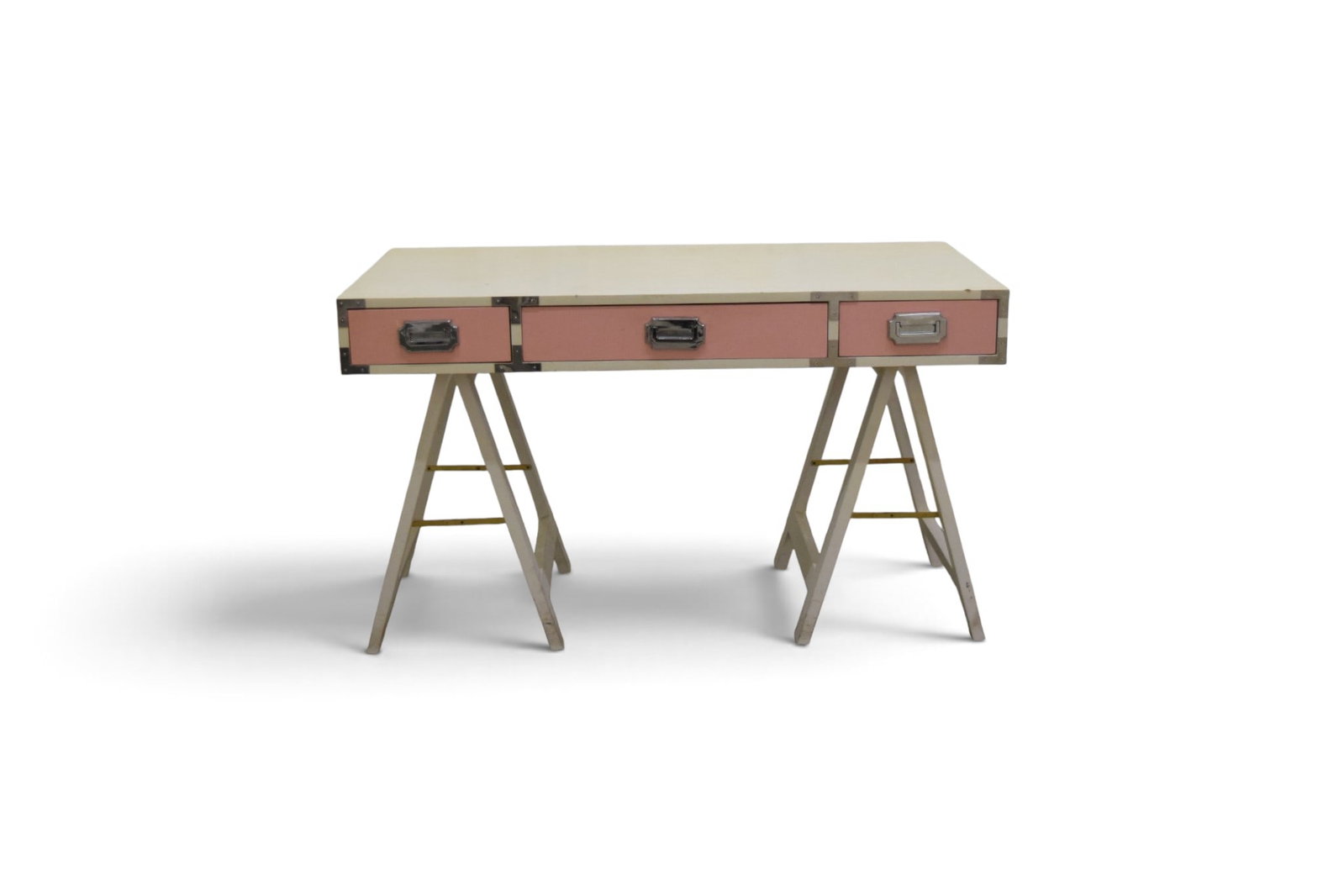 Campaign Style Desk With Sawhorse Legs: Campaign style desk with sawhorse legs. Dimensions: H: 30" W: 50" D: 24"