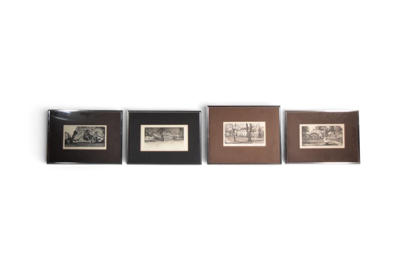 4 Robert W. Starkey Etchings Buildings: Robert W. Starkey (American, 20th century). Set of 4 etchings of buildings. All signed, dated, titled and numbered in pencil in the lower margins. Purnell's Quad, dated 6/83, numbered 38/70; The