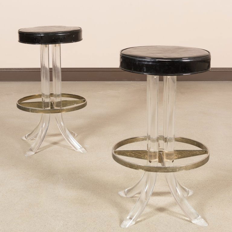 Pair Lucite Swivel Black Barstools (1 of 2)