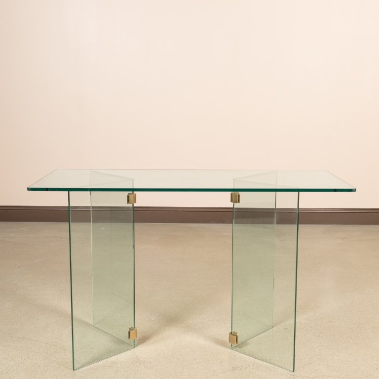 Pace Style Glass and Brass Double Pedestal Desk (1 of 4)