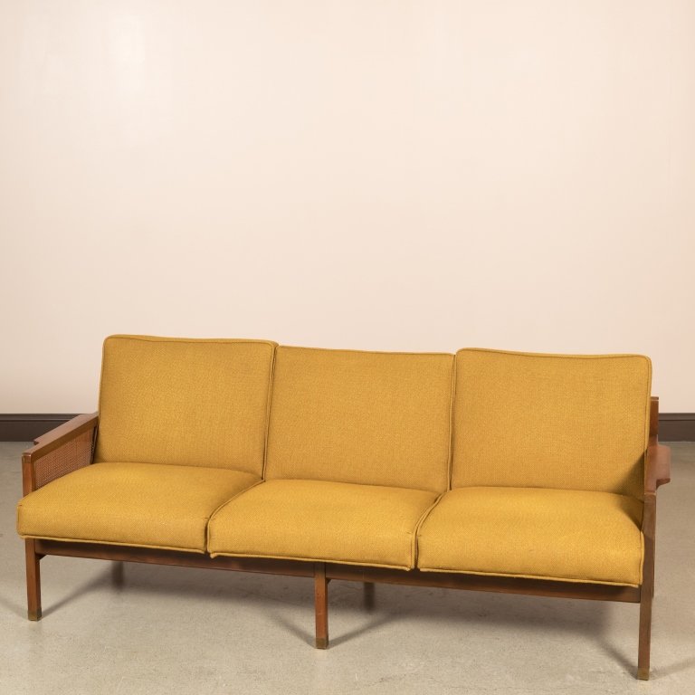 Modern Walnut Sofa with Caned Arms (1 of 3)