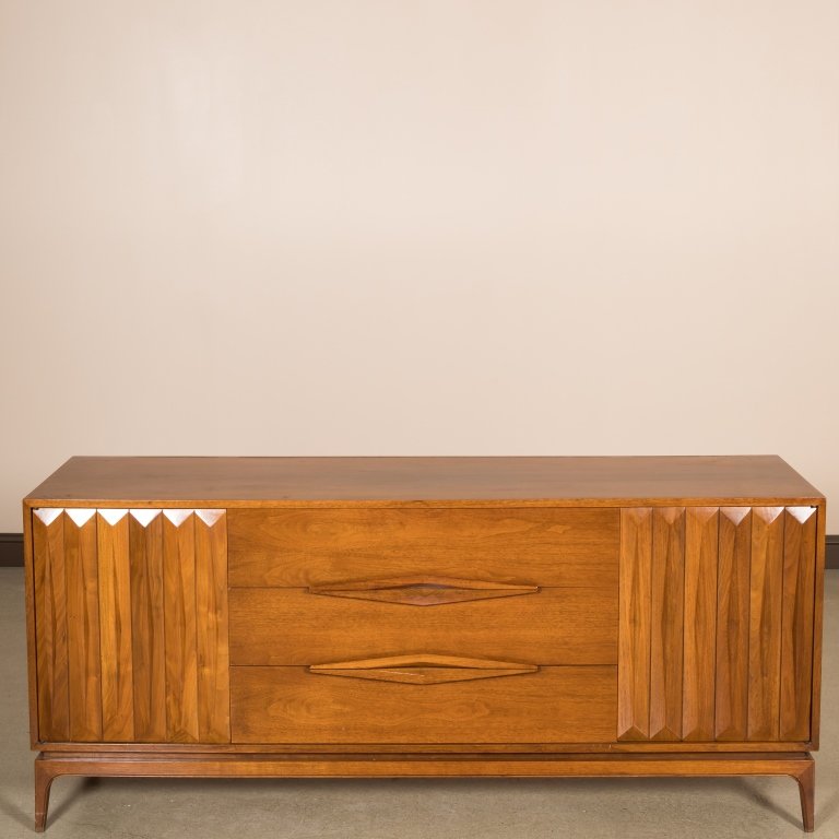 Walnut Triple Dresser with Louvered Doors (1 of 4)