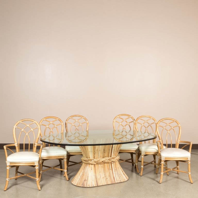 Mcguire Rattan and Glass Table and Chairs (1 of 6)