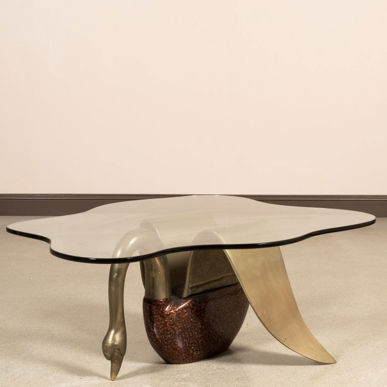 Figural Brass and Glass Swan Coffee Table (1 of 3)