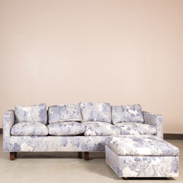 Mid Century Floral Sofa and Ottoman (1 of 3)