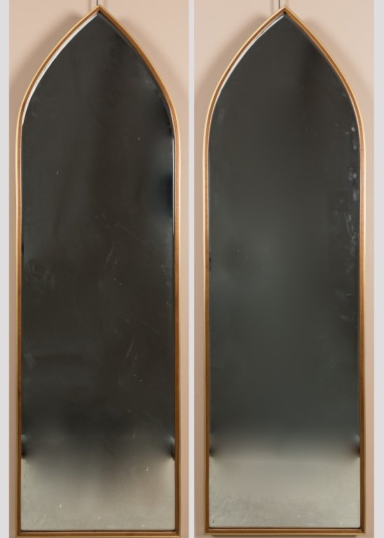 Pair Shield Shaped Teak and Brass Mirrors (1 of 1)