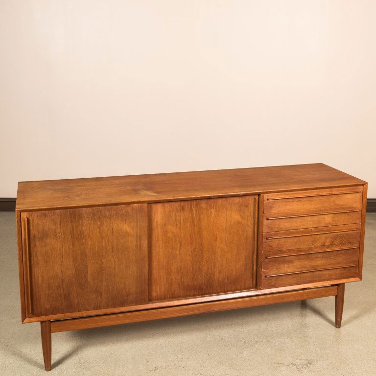 Danish Teak Five Drawer Credenza with Sliding Door (1 of 4)