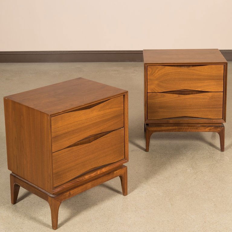 Pair Walnut Diamond Faced Nightstands (1 of 2)