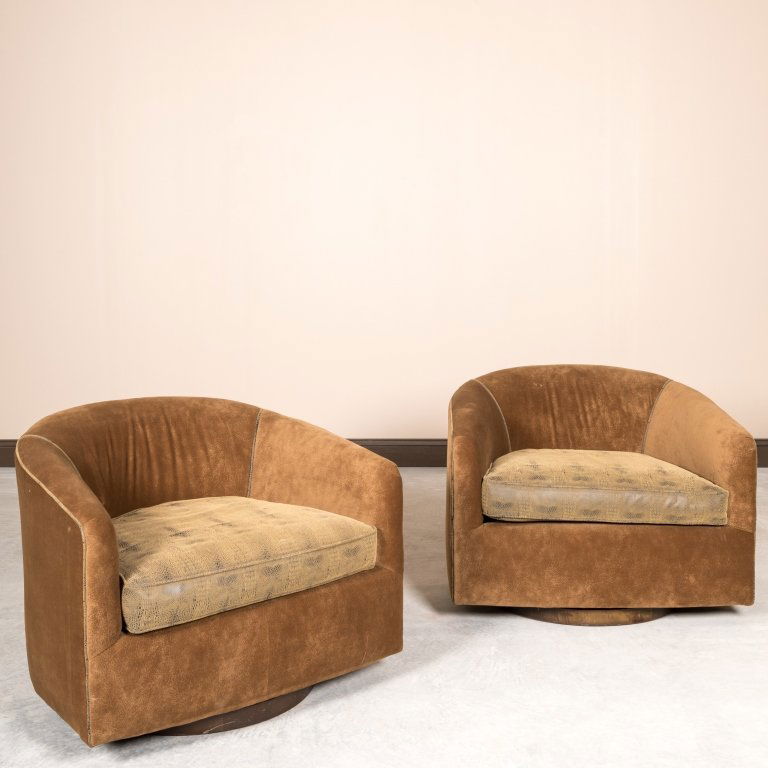 Pair Milo Baughman Style Swivel Chairs (1 of 5)