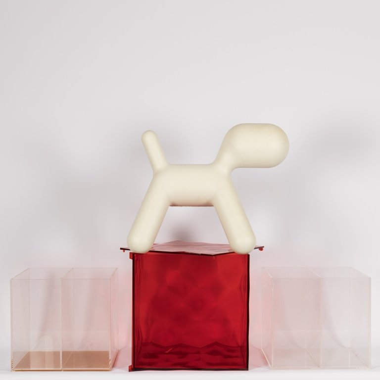 Three Lucite Boxes, Magis Dog and Chrome Bookends (1 of 4)