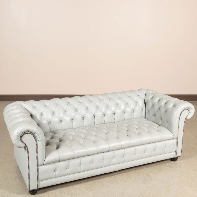 Gray Leather Chesterfield Love Seat (1 of 4)