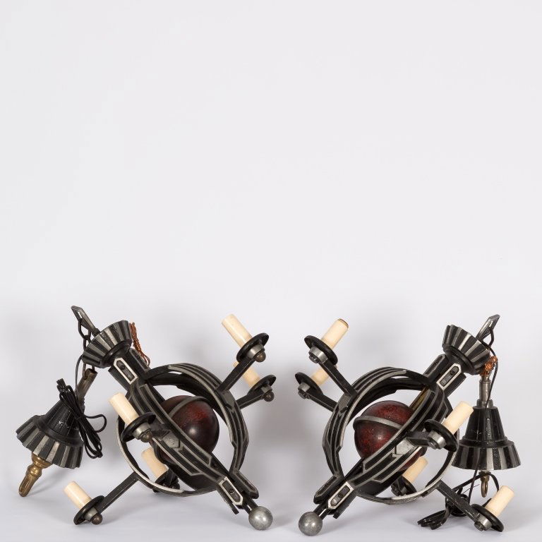 Pair Machine Age Aluminum Five Light Chandeliers (1 of 2)