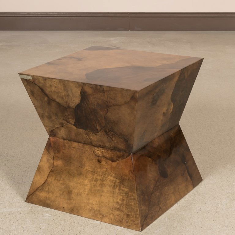 Karl Springer Signed Goatskin Pedestal Table (1 of 3)