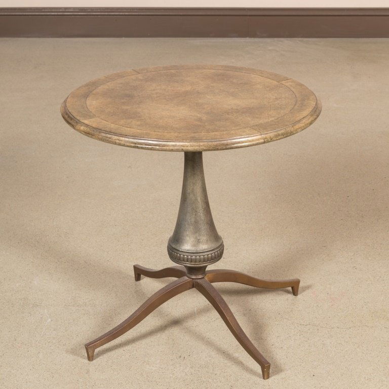 Bronze and Goatskin Pedestal Lamp Table (1 of 3)