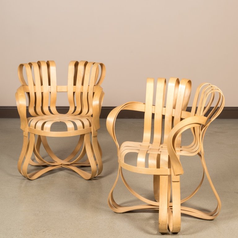 Frank Gehry for Knoll Cross Check Chairs: Pair of Frank Gehry for Knoll "Cross Check" chairs. Maker: Frank Gehry for Knoll Age: Mid 20th Century Dimensions: 35"x 28" x 25" All furniture dimensions are Height x Width x Depth