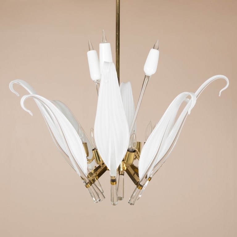 Seguso Murano Large Glass Leaf Cattail Chandelier (1 of 4)
