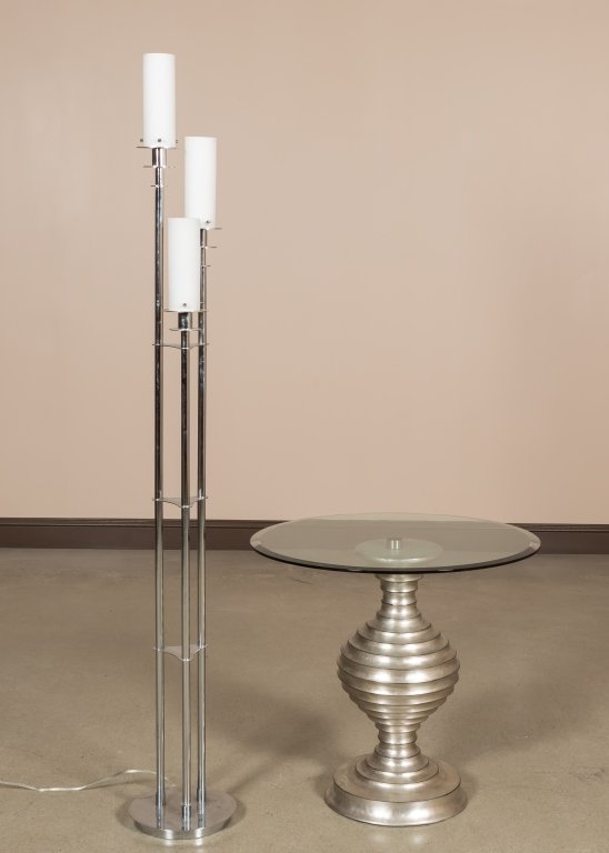Glass Top Table and Three-Light Floor Lamp (1 of 3)