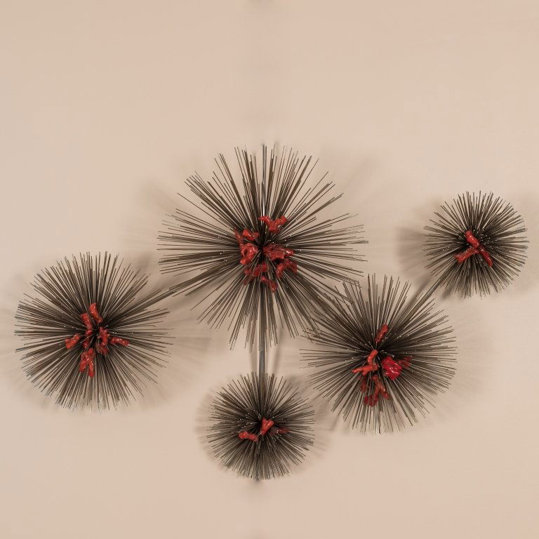 Metal Wall Sculpture - After Curtis Jere: Metal wall sculpture in the manner of Curtis Jere. Maker: Unknown Age: 20th Century Dimensions: 41" x 25" All furniture dimensions are Height x Width x Depth